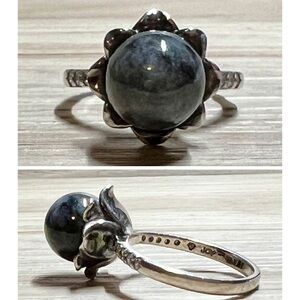 Designer JOY Sterling Silver Gray Quartz Flower Cocktail Ring, Size 7, 5.5g